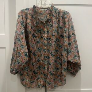 DOEN billowy blouse bright floral print